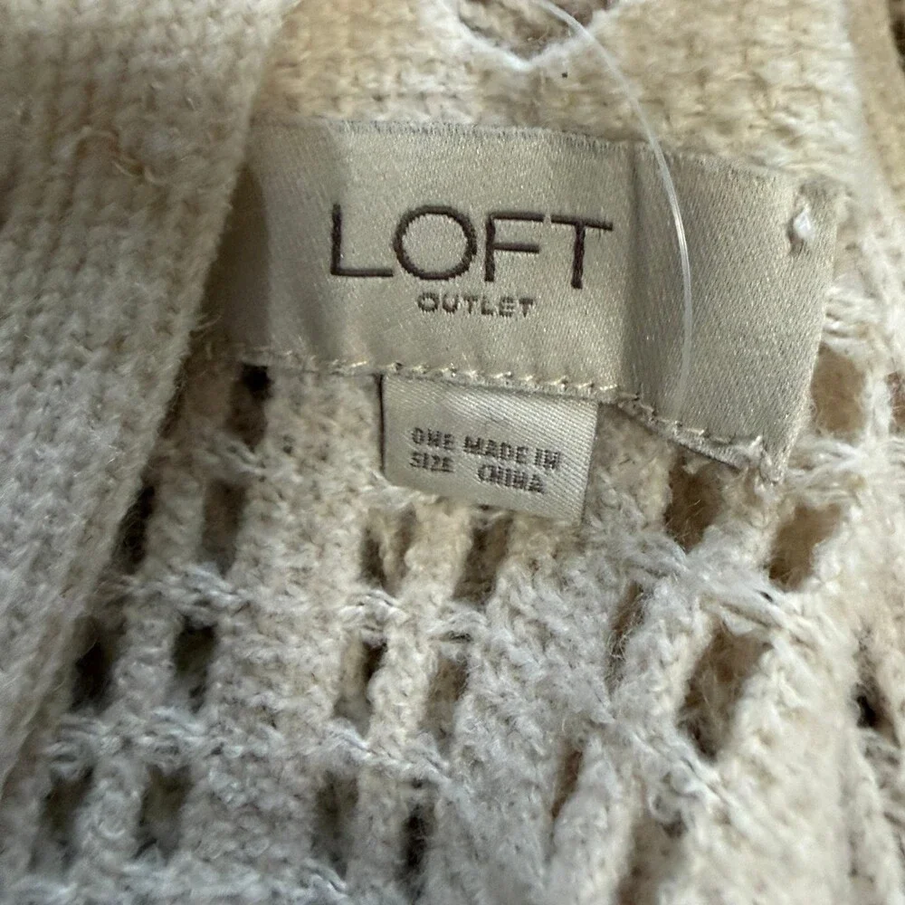 LOFT Beige Knit Boho Kimono Fringe Hem, O/S